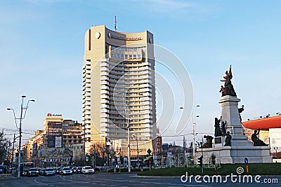 University Square in Bucharest Romania, Intercontinental Hotel - Piata Universitatii Editorial Stock Photo