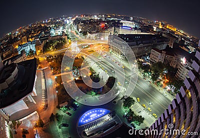 University Square, Bucharest, Romania view from Intercontinental hotel , night cityscape Stock Photo