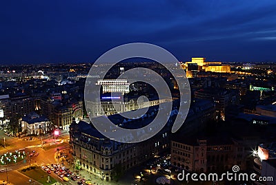 University Square and Palace of Parliament in Bucharest Editorial Stock Photo