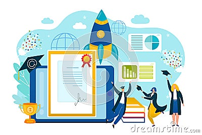University student get success education diploma, school college learning vector illustration. People character with Vector Illustration