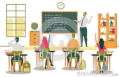 University Students Listen to Professors Lecture. Vector Illustration