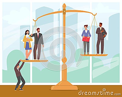 Unjust Advantage, Inequality, Rights, Salary Imbalance, Discrimination, Fairness At Work And Career Concept Vector Illustration