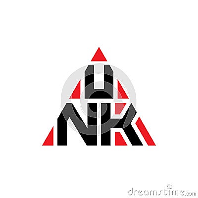 UNK triangle letter logo design with triangle shape. UNK triangle logo design monogram. UNK triangle vector logo template with red Vector Illustration