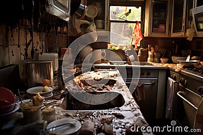 Unkempt Kitchen messy dirty. Generate Ai Stock Photo