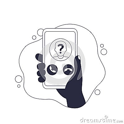 unknown caller, call, phone in hand vector Vector Illustration