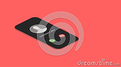 Unknown caller. Isometric smartphone with an unidentified person symbol. Green and red call answering icon Vector Illustration