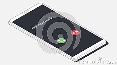 Unknown caller. Isometric vector illustration. Realistic white outline smartphone. 3d model isolated on a gray background. Phone Vector Illustration