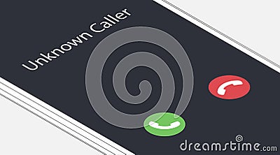 Unknown caller. Isometric vector illustration. White smartphone interface with two icons accept or reject a call Vector Illustration