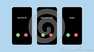 Unknown caller. No Caller ID. Stalker. Vector illustration. Model smartphone isolated on a blue background. Phone interface with Vector Illustration