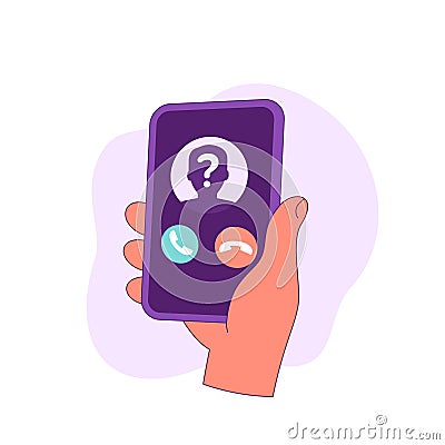 unknown caller, phone call, smart phone in hand Vector Illustration