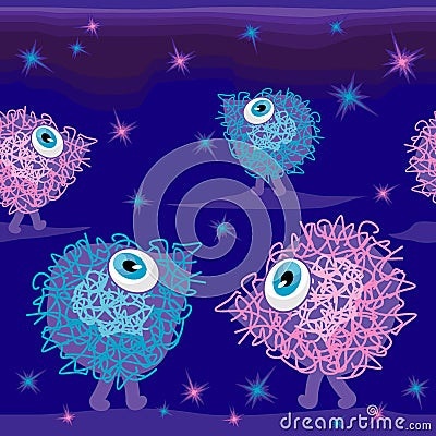 Unknown cute creatures at night Vector Illustration