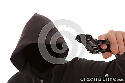Unknown dangerous attacker with a gun Stock Photo