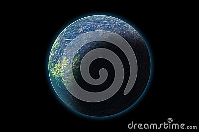 Set of unknown planet on photo texture, isolated on black Stock Photo