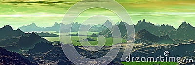 Unknown planet. Mountains. Panorama Stock Photo