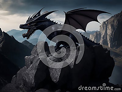 Shadowed Majesty: Captivating Dark Dragon Image Stock Photo