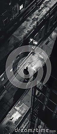 Unleash the cinematic allure of film noir through a unique aerial perspective Infuse modern movie scenes with the vintage charm of Stock Photo