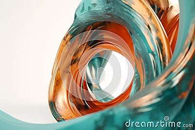 Twisted Waves: A Modern Minimalist 3D Render in Rust Orange and Teal Blue Stock Photo