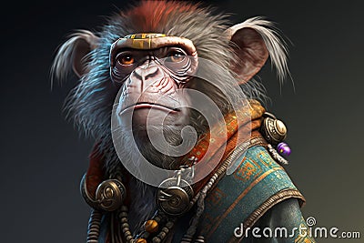 Curious Monkey: A Hyper-Detailed Epic Composition in Unreal Engine 5 Stock Photo