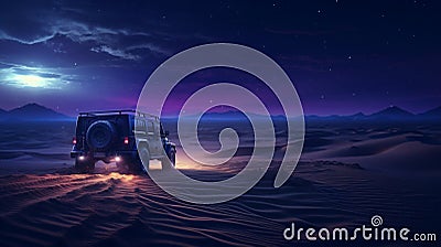 Unleashing the Thrill: Conquering the Vast Dunes of the Desert in a Jeep Expedition - AI Generative Stock Photo