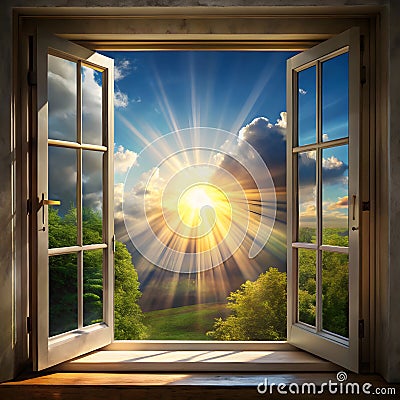sunlight Streaming Through an Open Window Where Warmth and Light Create a Dance of Shadows Stock Photo