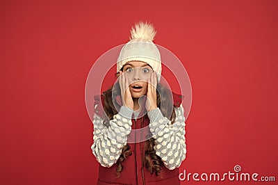 Unlikely to be true. Winter fashion. Childhood happiness. Positive concept. Winter accessories. Good mood. Emotional Stock Photo