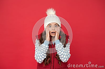 Unlikely to be true. Winter fashion. Childhood happiness. Positive concept. Winter accessories. Good mood. Emotional Stock Photo