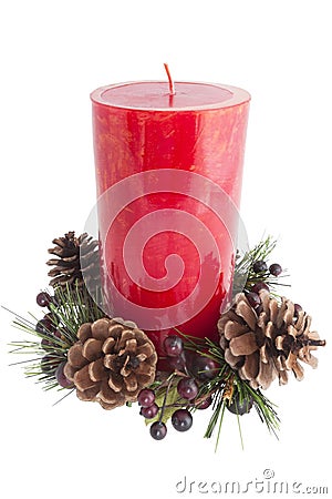 Unlit red holiday candle Stock Photo