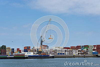 Unloading containers ship in rotterdam Editorial Stock Photo