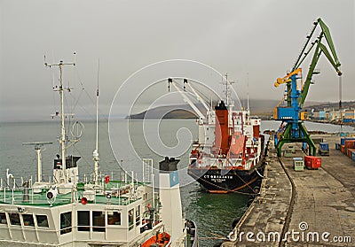 Unloading marine ships in the northern port. Editorial Stock Photo