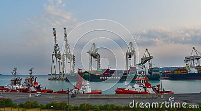 Unloading of marine ships, port of Koper Editorial Stock Photo