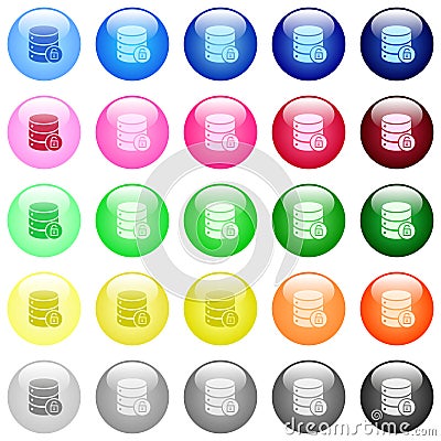 Unlock database icons in color glossy buttons Stock Photo