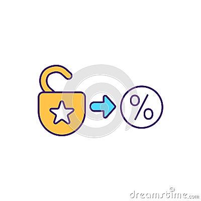 Unlock discount and benefit RGB color icon Vector Illustration