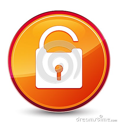 Unlock icon special glassy orange round button Vector Illustration