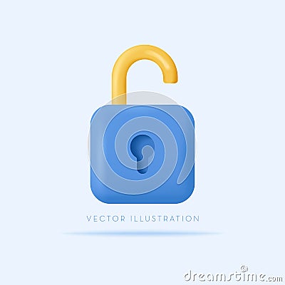 UnLock icon. Security, safety, encryption, privacy concept. 3d vector icon in cartoon minimal style Vector Illustration