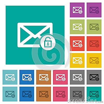 Unlock mail square flat multi colored icons Stock Photo