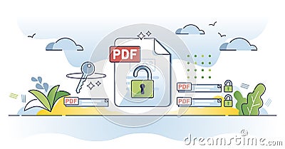 Unlock PDF and edit locked text file with software tool outline concept Vector Illustration