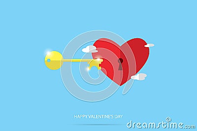 Unlock red heart, valentine concept Vector Illustration