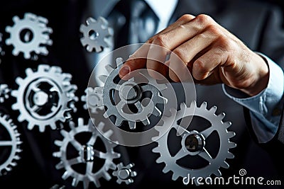 Unlock the synergy of precision. Dive into this intricate display of interconnected gears, symbolizing teamwork Stock Photo