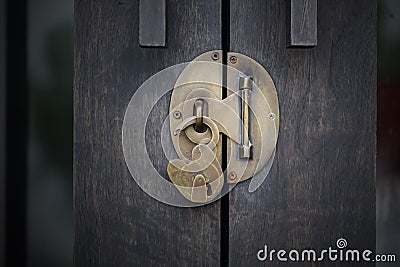 Unlock wood door Stock Photo