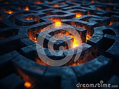 Unlock Your Cognitive Potential Dynamic Brain Maze Illuminates Recall Pathways, Enhancing Advanced Cognitive Training and Learning Stock Photo