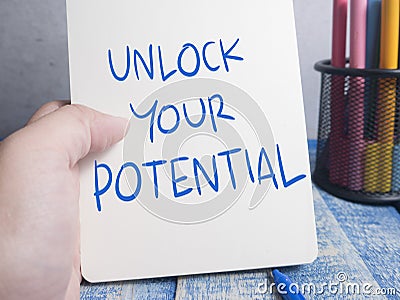 Unlock Your Potential, Motivational Inspirational Quotes Stock Photo