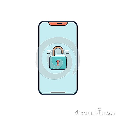 Color illustration icon for Unlocked Phone, unsecured and insecure Cartoon Illustration