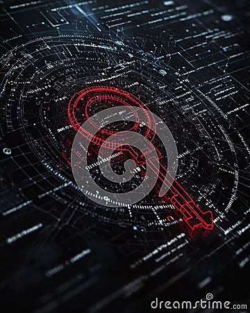 Unlocking the Future: A Red Key Symbolizing Blockchain and Advanced Technological Security Innovations Stock Photo