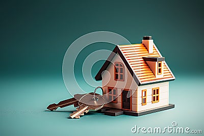Unlocking Home Dreams Miniature House and Key in a Conceptual Real Estate Image. created with Generative AI Stock Photo