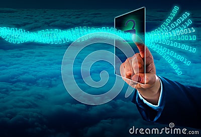 Unlocking A Virtual Data Stream Via Touch Screen Stock Photo