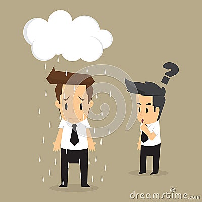 Unlucky businessman being wet from rain Vector Illustration