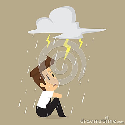 Unlucky businessman being wet from rain Vector Illustration