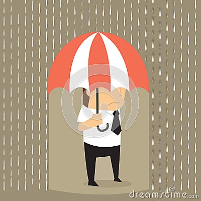 Unlucky businessman being wet from raining instead he holding um Vector Illustration