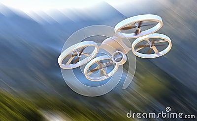 Unmanned Aerial Vehicle drone in flight Stock Photo