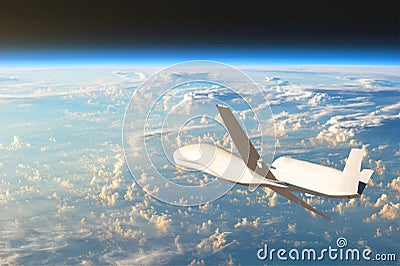 Unmanned aircraft flying in the upper atmosphere, the study of the gas shells of the planet Earth. Elements of this image Stock Photo